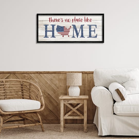 Stupell Industries Patriotic There's No Place Like Home Phrase Americana Framed Giclee Art